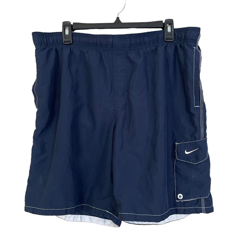 Nike | Men's Blue Mesh Lined Drawstring Swim Trunks Large